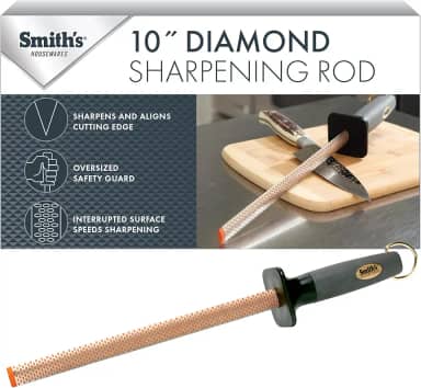 Smith's 3001 Vara de aço oval para afiar diamante de 25,4 cm – cinza – design oval – alça de borracha – ponta de afiação de plástico