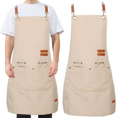 2 aventais de churrasco para homens com bolso, avental de trabalho cruzado ajustável, avental de lona para cozinha e churrasco