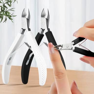 Alicate e cortador de cutículas branco/preto, 2 peças com alça de silicone, ferramenta de remoção de aço inoxidável para cuidados com as unhas, itens essenciais para manicure e pedicure