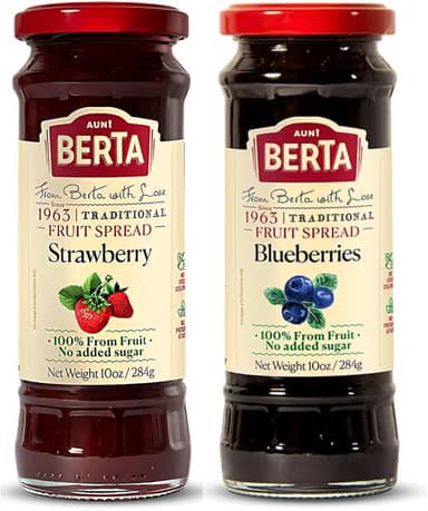 Geleia Doce de Fruta Israelense Morango e Mirtilo (Strawberry e Blueberries) Sem Açúcar Adicionado AUNT BERTA 100% FRUTA - 2 Unidades de 284g cada