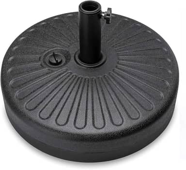 Base Suporte JX022-01 Redonda Para Guarda-sol Ombrelone Piscina Jardim - Preenchível Com Água Areia 22kg, Plástico PE, Tubo Haste de Aço Com Botão de Ajuste Para Mastros 1.5 a 1.9 pol
