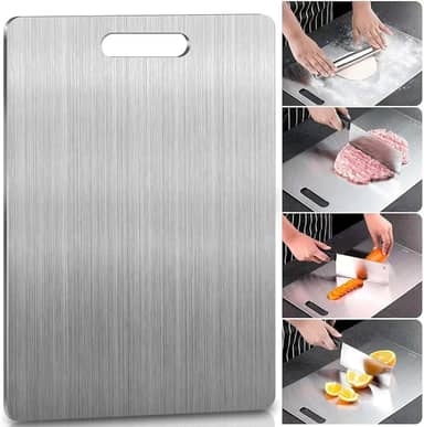 Tábua de Corte Em Aço Inox Premium 46x30cm – Antibacteriana, Inoxdável, Resistente e Durável para Cozinha, Churrasco, Carne, Legumes - Facil de Limpar Uso Profissional e Doméstico