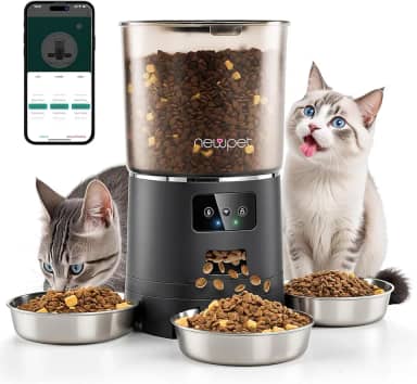 Comedouro Automatico para 3 Gatos, 6L Alimentador Automático Gatos WiFi Controle Programável de 1 a 20 Refeições, Fonte de Alimentação Dupla, Chamada de Refeição de 10s Preto