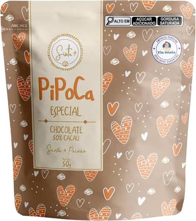 Pipoca Chocolate 50% Cacau Sinta+ Pacote 50g - Chocolate Nobre com Pipoca Crocante, Sem Glúten e Corantes Artificiais
