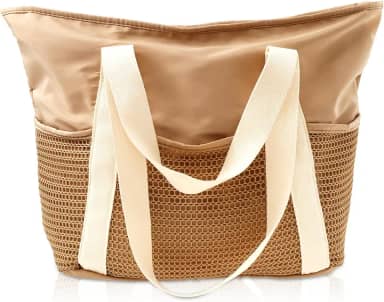 Bolsa de praia de poliéster, bolsa grande à prova d'água com zíper à prova de areia, bolsa dobrável com zíper, bolsa de praia separada, molhada e seca, fácil acesso para piscina, natação