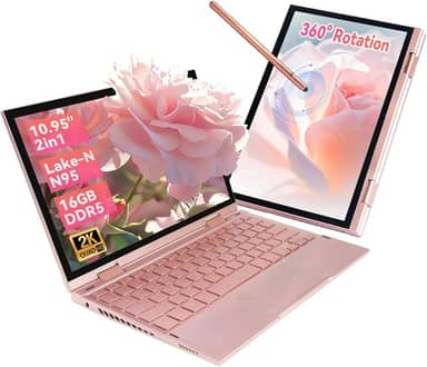 BINTEC Laptop conversível com tela sensível ao toque 2K de 11 polegadas, em tel N95, SSD de 16 GB DDR5 de 256 GB, laptop 2 em 1 com leitor de impressão digital, teclado retroiluminado, caneta Stylus
