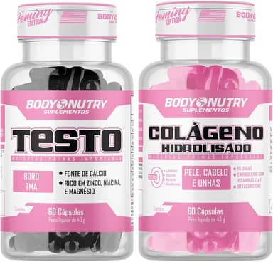 Kit Vitaminas e Minerais Feminy Pote 60 Capsulas com Boro Magnésio Zinco Niacina Cálcio Vitamina B12 e B6 + Colágeno Hidrolizado Feminino 60 Caps Enriquecido Vitamin C e E Fortalece Pele Cabelo Unhas