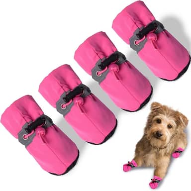 Sapatos para cães, botas e protetor de pata, sola antiderrapante para cães de inverno com alças refletivas para cães pequenos e médios, 4 peças (A-rosa, tamanho 3: 3,5 cm (largura))