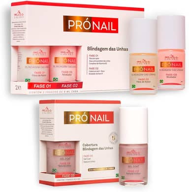 Kit Blindagem de Unhas Pró Nail Miss Colors – Fase 1 e Fase 2 + Fase 3 Gel Coat Nude | Fortalecedor com Fibras de Nylon com Pró-Vitamina B5 e Nivelador | Acabamento Natural e Duradouro – 3 Frascos de 9ml