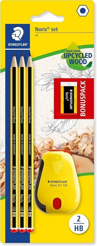 STAEDTLER 120 SBK3P2 Noris edição limitada Happy Birthday pacote com 3 lápis HB grafite Noris, borracha Noris e apontador de banheira Noris, Multicolorido
