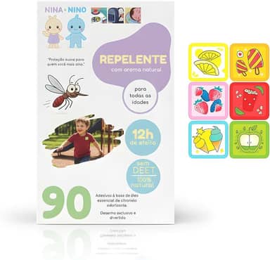 NINA & NINO Repelente Infantil Baby Kids Adesivo Repelente Para Bebe Icaridina de Citronela 90 Unidades