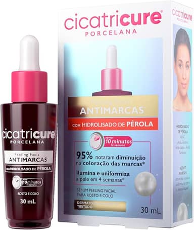 Cicatricure Porcelana Peeling Facial Antimarcas Clareador Serum para Rostro e Colo - Ilumina e Uniformiza a Pele, 95% Notaram Diminuição das Marcas em 4 Semanas - 30 ml