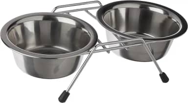 Chalesco Comedouro Duplo para Cães Cromado 240 ml