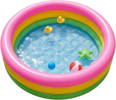 Piscina Inflável Infantil Colorida 40 litros 3 Anéis Base Acolchoada