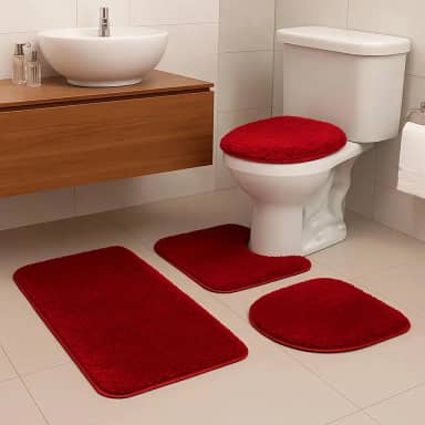 Jogo De Tapete Para Banheiro 3 Peças Antiderrapante Algodão (Vermelho)