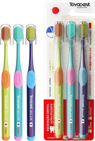TOYADENT PRO Escova de Dente Macia Premium Alemãs da Pedex, Adulto, Cerdas Extra, 5500 Cerdas, 3 Unidades Multicolorida