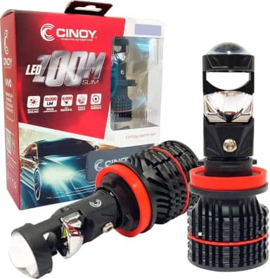 Lâmpada Led H8 H11 H16 Mini Projetor Zoom Slim 6000K 10000Lm 12V 24V