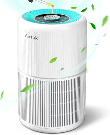 AIRTOK HEPA Purificador de ar para quarto e casa com esponjas perfumadas | Filtro de ar HEPA 4 em 1 para odores de poeira de fumaça, pólen de pelos de animais de estimação, 99,97% de remoção de 0,1 mícron | Livre de ozônio, luz noturna