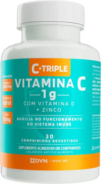 Vitamina C 1g + D 400 ui + Zinco 10mg 30 Comprimidos - C-Triple - Imunidade e Antioxidante
