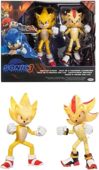 JAKKS Pacific Sonic The Hedgehog Light Up Super Sonic & Super Shadow Action Figure Set