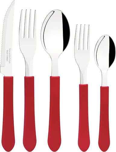 Faqueiro Tramontina Leme com Lâminas em Aço Inox e Cabos de Polipropileno Vermelho 20 Peças