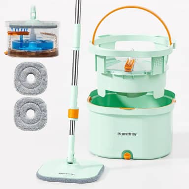 Mop com Sistema de Separação de Sujeira, Mop Lava e Seca para Limpeza de Pisos e Paredes com 2 Discos de Microfibra, Mop Duplo Balde Verde para Água Limpa e Suja
