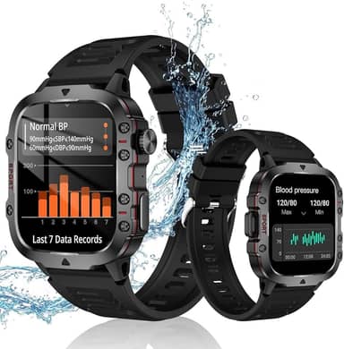 Smartwatch militar masculino Relógio Inteligente à prova d'água 3ATM robusto de 1,96 pol. com Faz e Recebe Ligações, Modos Esportivos e Recebimento de Notificações‎(2 tiras)