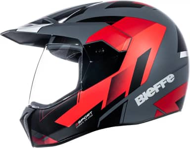 Capacete Moto Bieffe 3Sport React Cinza Dark Vermelho Fosco