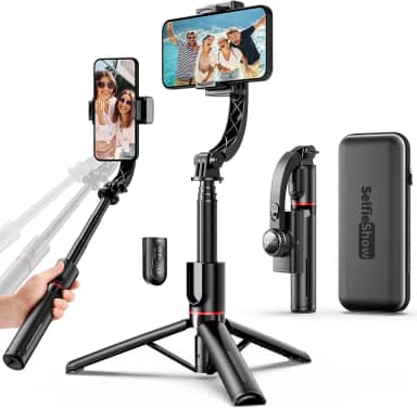Gimbal estabilizador para smartphone com controle remoto, bastão extensível de alumínio, rotação automática de 360°, equilíbrio automático para gravar vídeos ao vivo, compatível com iPhone/Android