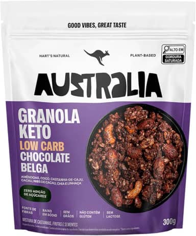 Hart's Natural Granola Australia Keto Low Carb Belgian Chocolate | Granola Sem Açucar, Sem Lactose, Sem Glúten, Vegano | 100% Natural | Alto em Fibras | 300g