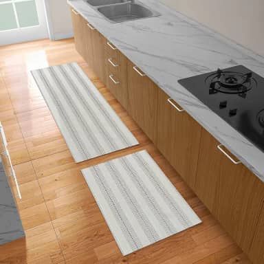 Kit Tapete Cozinha 2 Peças de Algodão com Antiderrapante Conjunto Passadeira 1,30m x 45cm Capacho 65cm x 45cm Trilho Cru Listrado Minimalista Rústico Lavável