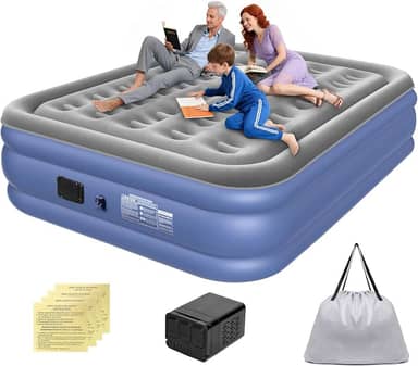Colchão Inflável Queen Size 205 * 155 * 36 CM com Bomba de Ar Elétrica Integrada, Infiação e Deflação Rápidas e Automáticas, Recarregável, para Famílias e Camping, Cinza-Azulado