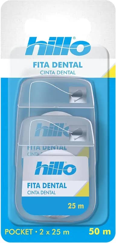 Hillo Fita Dental de Bolso, 2 Unidades de 25 Metros, Portátil e Prática para o Dia a Dia, com Maior Largura e Mais Superfície de Contato
