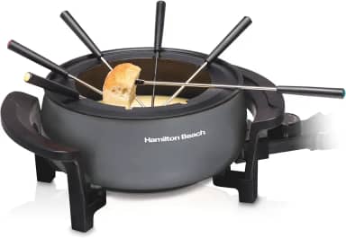 Hamilton Beach Conjunto de panela elétrica de fondue de 12 xícaras com controle de temperatura, garfos codificados em 6 cores, para queijo, chocolate, óleo quente, caldo, interior antiaderente sem FPS