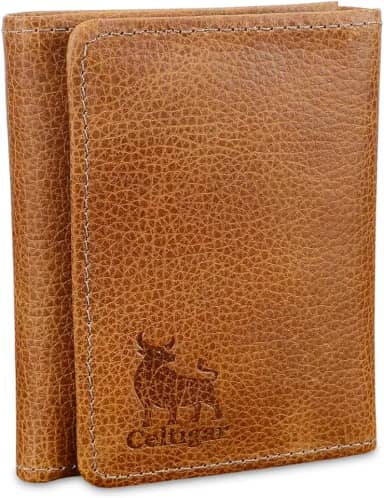 Carteira Masculina De Couro Legítimo Trifold Comporta RG CNH Cartões Antifurto Bloqueio Rfid - 289 (Whisky - Couro CBFF)