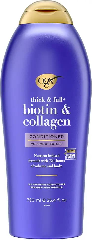 OGX Grosso e Completo + Biotina e Condicionador de Colágeno, Tamanho do Salão, 25,4 Fl Oz