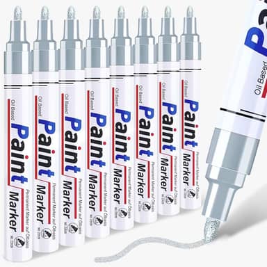 Caneta de tinta prateada marcador metálico permanente – 8 canetas de tinta à base de óleo, ponta média, secagem rápida e à prova d'água para restauração automotiva, metal, pintura rupestre, marcador