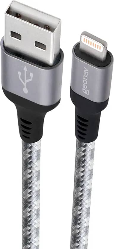 Geonav Cabo iPhone, iPad, iPod Lightning conector original Mfi Apple, nylon trançado, 1.5MT, LIGHT10, Titanium