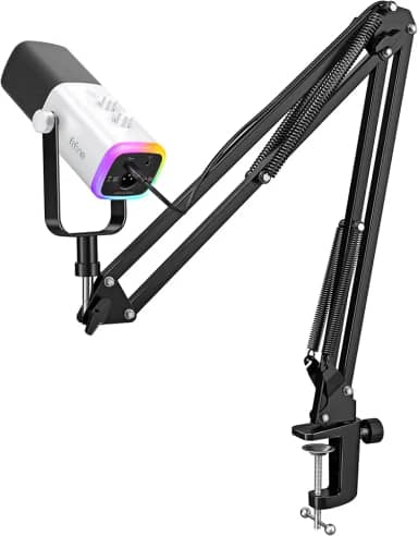 FIFINE Kit de microfones XLR/USB para jogos, conjunto de microfones dinâmicos de streaming para PC, mic computador para gravação de podcast, com conector para fones de ouvido- AM8T Branco