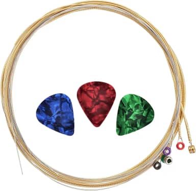 Cordas de guitarra acústica com 3 palhetas, 6 cordas de aço de substituição para iniciantes