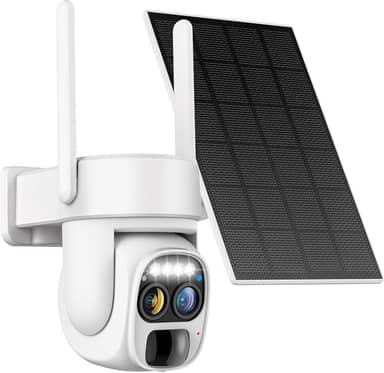 Hawkray Pannel Câmera de segurança solar sem fio com bateria externa, lente dupla, zoom de 10 x, resolução 2K, 3 MP, panorâmica/inclinação, 2,4 e 5 G, câmera alimentada por Wi-Fi
