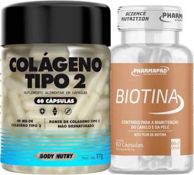 Kit Colageno Tipo 2 + Vitaminas Joelho E Articulação 60 Caps + Biotina Pura 100% Idr