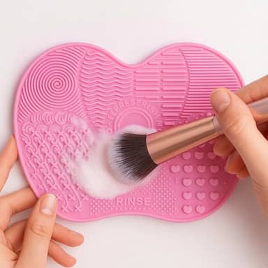 Tapete de limpeza de escova de maquiagem de silicone, tapete de limpeza de pincel de maquiagem, tapete de silicone para esfregão de maçã com ventosa, tapetes de limpeza de pincéis de maquiagem para