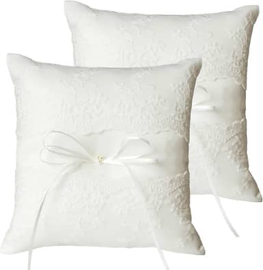 QIRMIZI Almofada de aliança de casamento de 2 peças - Almofada de renda pérola marfim para sua festa de casamento perfeita