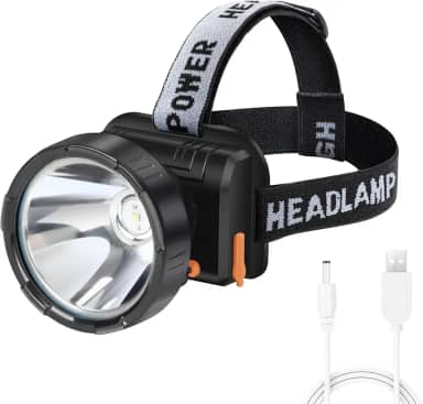 Lanterna de cabeça recarregável – Refletor super brilhante com 2 modos – Lanterna LED para acampamento, pesca, caminhada