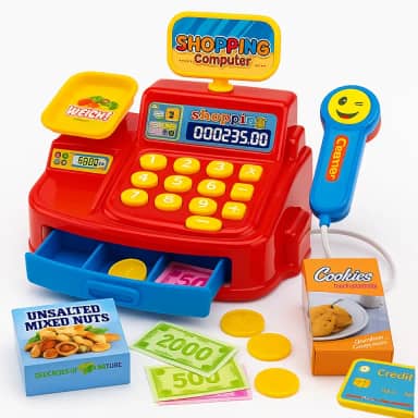 Caixa Registradora Infantil Brinquedo Mercadinho Cozinha Interativa com Luz e Som Dinheiro Cartoes Acessorios