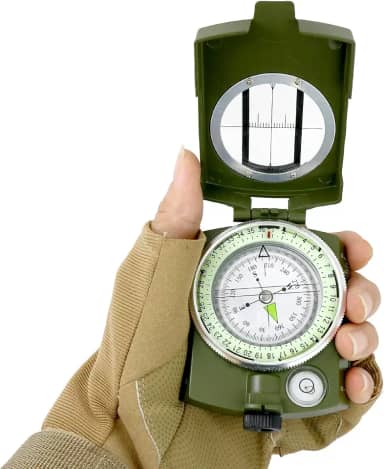 Bússola militar de sobrevivência com bolsa de transporte, bússola para caminhadas, impermeável e à prova de trepidação, verde militar
