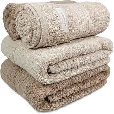 Jogo De Banho Gigante Buddemeyer - Toalha Banhão Fio Penteado Canelado - 100% Algodão - Kit 4 Peças (Bege 1979/1578)