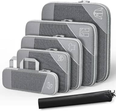1 conjunto de cubos de embalagem de compressão para viagem expansível organizadores de embalagem,Organizador de Bagagem de Malha de mazenamento,6 peças (Cinza)