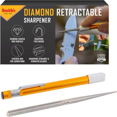 Smith's Afiador retrátil de diamante 51446 – Ouro – Haste reversível – Compacto – Afiador de facas e ganchos – reto e serrilhado
